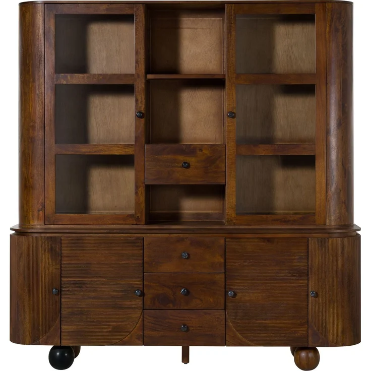 Buffet Mango 204 x 50 x 210 dunkelbraun lackiert / Marmor schwarz FLORENZ #225 – Bild 8