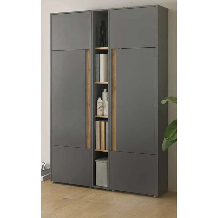 Aktenschrank Set Center in grau matt und Eiche Wotan 120 x 200 cm