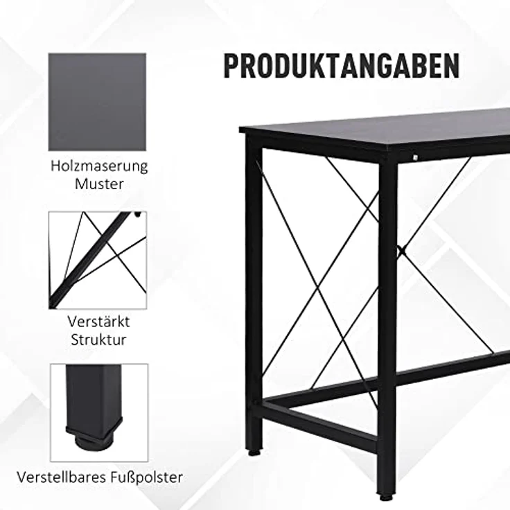 HOMCOM Computertisch Schreibtisch L-Form Eckschreibtisch Winkelschreibtisch MDF Schwarz 150 x 150 x 76 cm – Bild 5