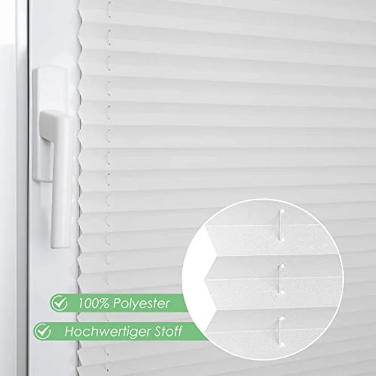 bobodeco Plissee Faltrollo Klemmfix ohne Bohren, Sichtschutz & Sonnenschutz Blickdicht, Weiß 40x200cm, lichtdurchlässig, für Fenster & Tür – Bild 2