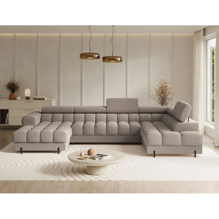 Lukas Möbel Wohnlandschaft Deisgner XXL-Sofa in U-Form Falco mit Schlaffunktion Bettkasten, mit Schlaffunktion, Bettkasten, verstellbaren Kopfsützen