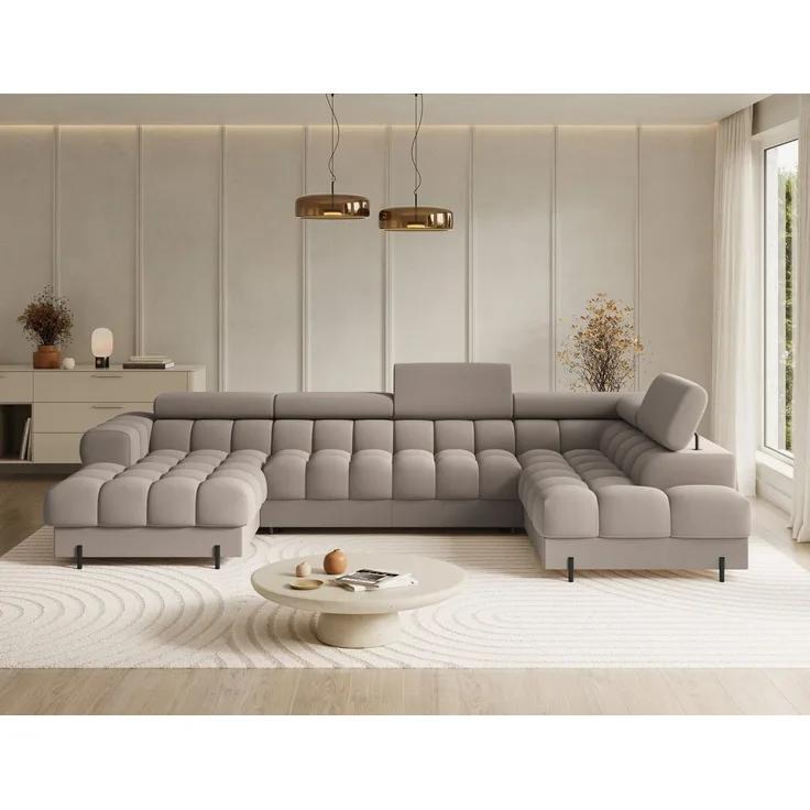 Lukas Möbel Wohnlandschaft Deisgner XXL-Sofa in U-Form Falco mit Schlaffunktion Bettkasten, mit Schlaffunktion, Bettkasten, verstellbaren Kopfsützen