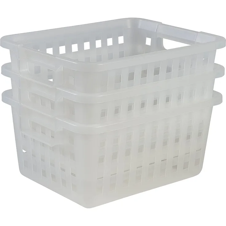 Iris Ohyama, 3er-Set, Aufbewahrungstaschen, 11.6 L, stapelbar, ergonomische Griffe, Badezimmer, Ankleideraum - Basket VM-30 - Transparent