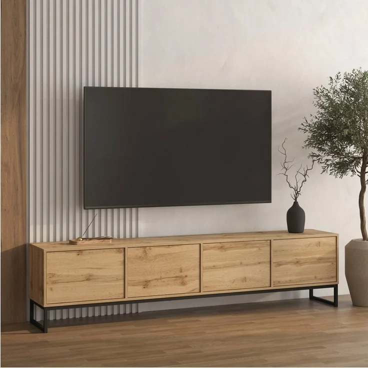 OTTO home Lowboard Loft, Breite 208,5 cm, TV-Board mit 4 Klappen, Metallkufen, TV-Kommode mit viel Stauraum, push-to-open-Funktion – Bild 1