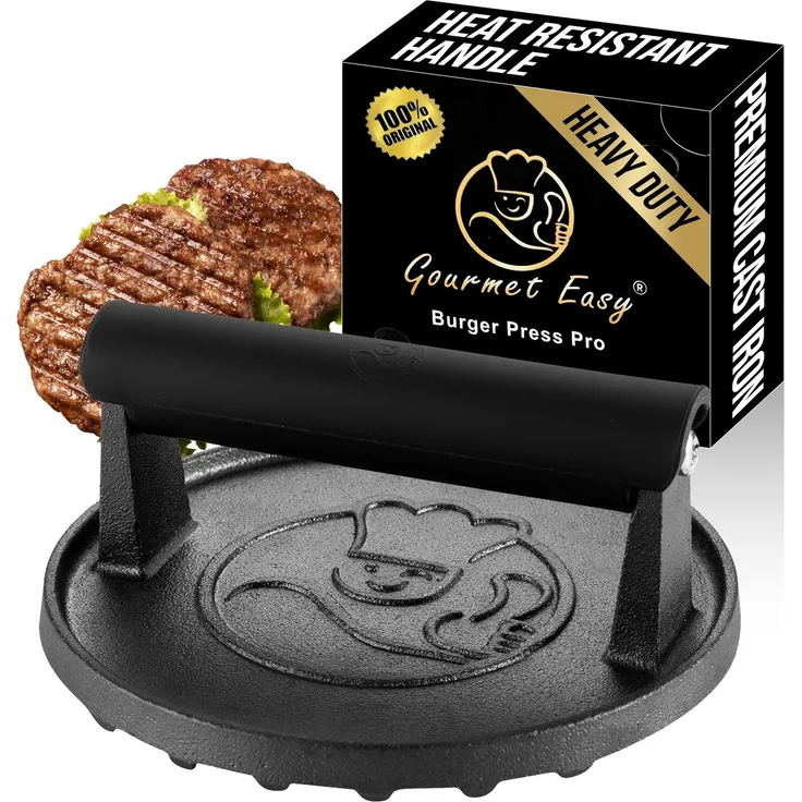 Burgerpresse Gusseisen, Burgerpresse, Gusseisen, Schwarz, 2lb schwere Smash-Burger-Presse
