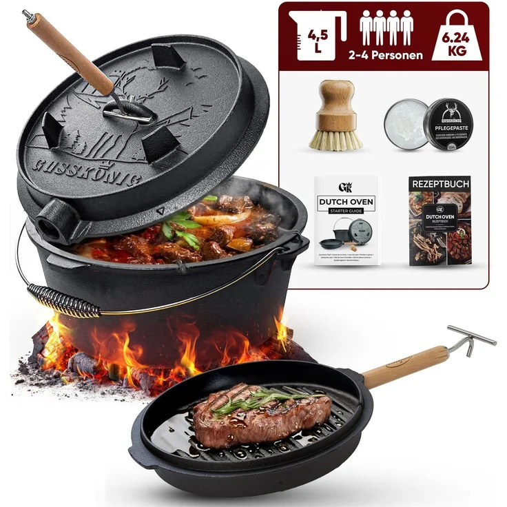 GUSSKÖNIG Dutch Oven Topf mit Füßen 4,5L+Pflegepaste – Bild 1