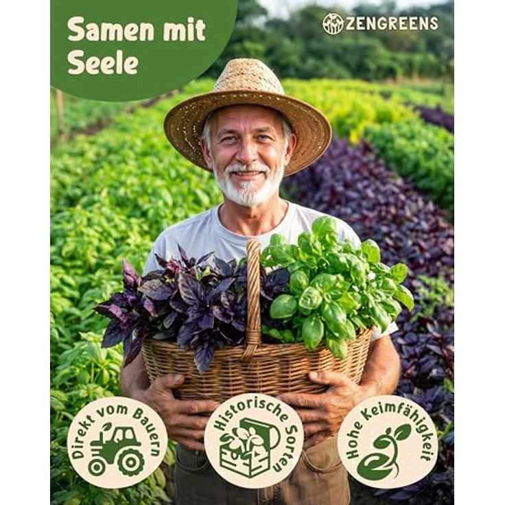 ZenGreens® - Bio Basilikumsamen im 6er Set - 6 Basilikum Samen für den einfachen Anbau im Garten, Balkon oder Hochbeet - Pflanzensamen - Saatgut – Bild 3