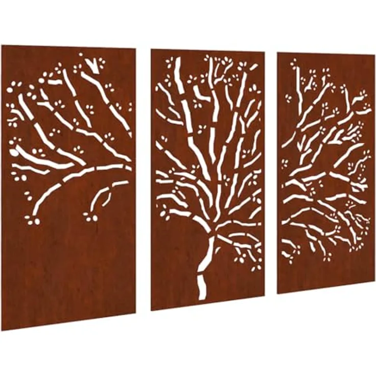 vidaXL 3-tlg. Garten-Wanddeko 105x55 cm, wetterfester Cortenstahl mit Baum-Design