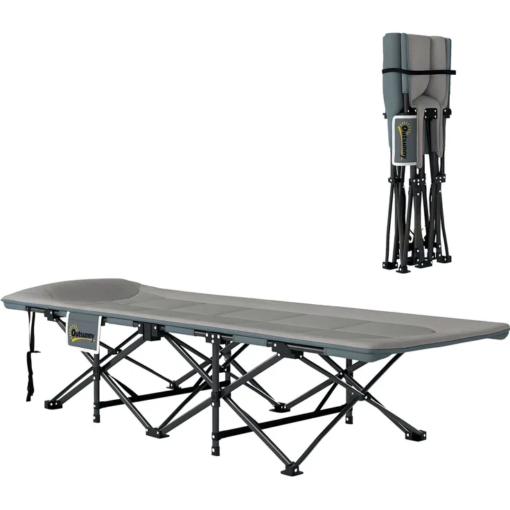 Outsunny Campingbett, Metall, Polyester, Grau, 187L x 67B x 37H cm