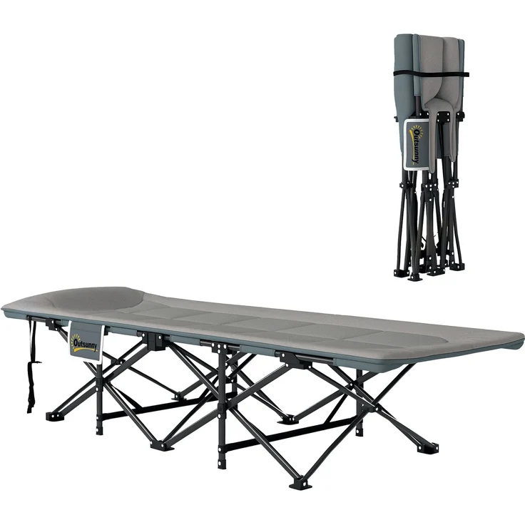 Outsunny Campingbett, Metall, Polyester, Grau, 187L x 67B x 37H cm – Bild 1