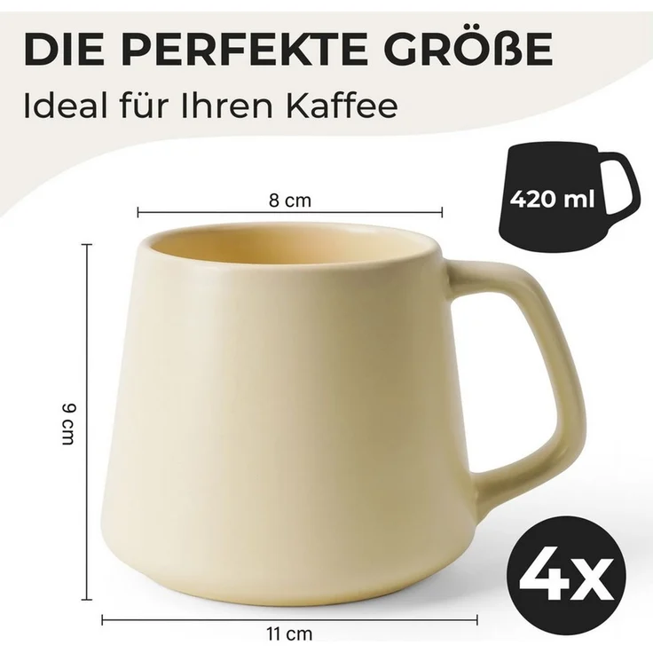 MiaMio Tasse Luxe Kaffeebecher 420 ml Beige Pastel, 4-tlg, Keramik – Bild 2