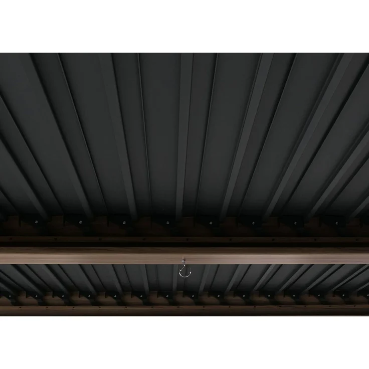 Pergola HWC-L46, Gartenpavillon Lamellen-Pavillon, 10cm-Aluminium-Gestell, Regenrinne sturmfest, 3x3m ~ Holzoptik – Bild 5