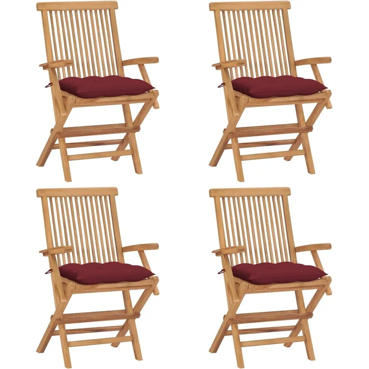 vidaXL Gartenstühle mit Weinroten Kissen 4 Stk. Massivholz Teak 3065641