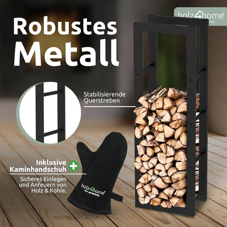 Kaminholzregal - Metall, Schwarz - BHT 40 x 100 x 25cm – Bild 2