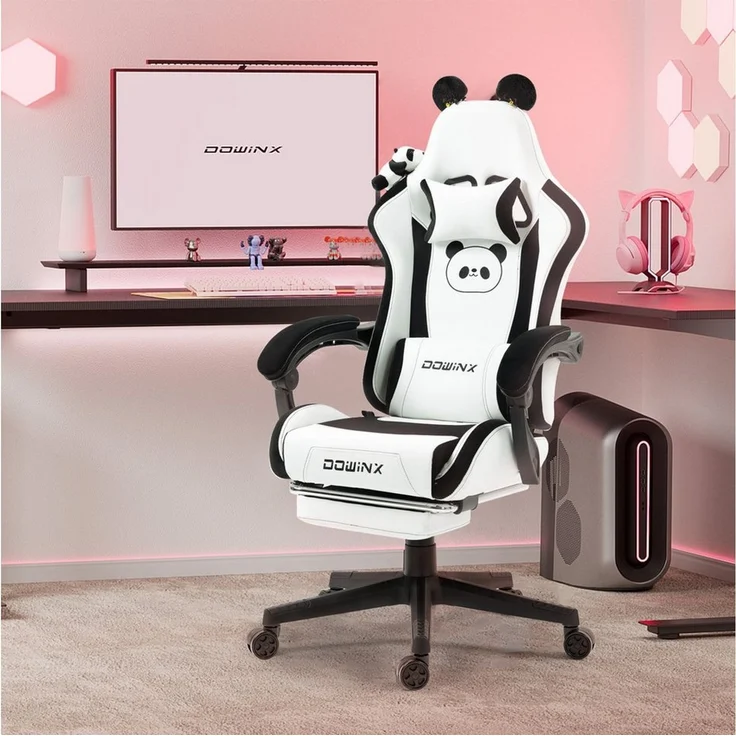 Dowinx Gaming-Stuhl Süße Katze Edition mit Katzenohren und Plüschtier (Packung), Ergonomischer Stuhl mit Hoher Rückenlehne und Lendenwirbelstütze – Bild 1