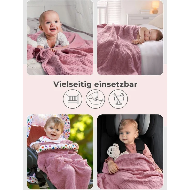 Babydecke Premium Musselin Babydecke 4-lagige Decke aus 100% Baumwolle, Laynenburg, Musselin Babydecke, Kuscheldecke oder Schlafdecke, Pucktuch, Spucktuch – Bild 3