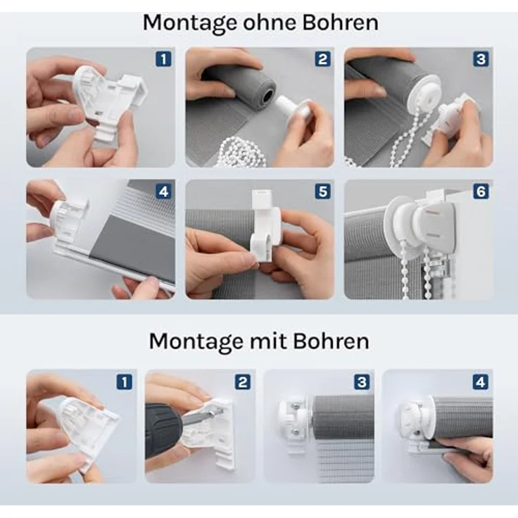 WOLTU Doppelrollo Klemmfix ohne Bohren Dunkelgrau 150x45 cm (LxB), Duo Rollo Zebrarollo Fensterrollo Klemmrollo Seitenzugrollo Easyfix lichtdurchlässig & verdunkelnd Rollos für Fenster und Tür – Bild 8
