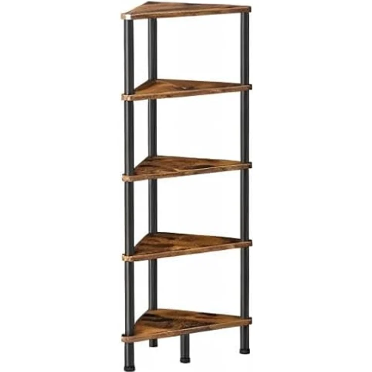 HOOBRO Eckregal mit 5 Ebenen, industrielles Eckregal Stehend, Bücherregal, Standregal, Eck-Bücherregal zur Präsentation von Pflanzenblumen, Aufbewahrungsregal für kleine Räume, Vintagebraun EBF33CJ01 – Bild 11