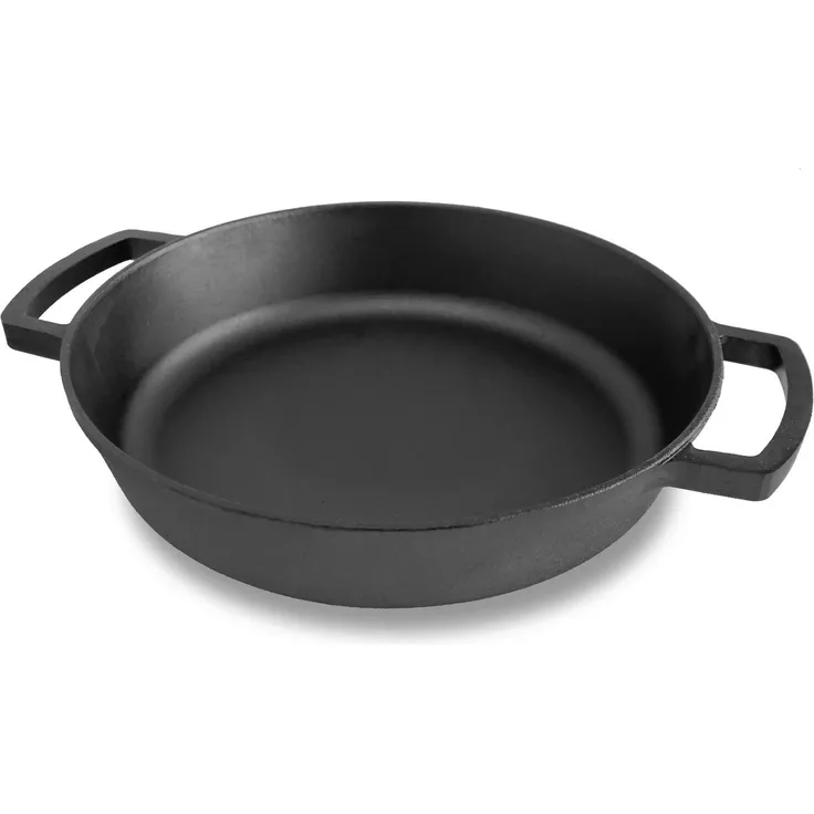 Ø34cm Gusseisenpfanne aus Gusseisen Bräter Schmortopf zwei Griffe Servierpfanne