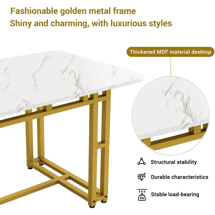 120x70cm Leichter Luxus Esstisch,(1-St), Gestell aus Metall Rechteckiger Esstisch aus Moderner Küchentisch mit Metallbeinen für Esszimmer Wohnzimmer,Golden Tischbeine – Bild 9