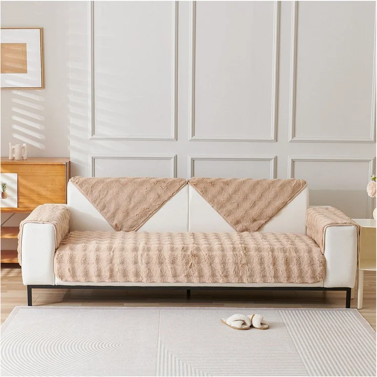 Sunicol Sofabezug Plüsch Dick Sofa Sitzkissenbezug, Couchbezug, Antirutsch, Winter Warme, Superweiche SofaÜberwurf aus Kunstpelz für Wohnzimmer – Bild 2