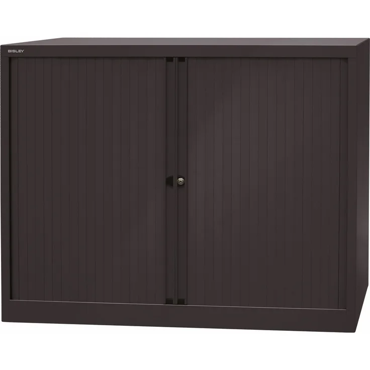 BISLEY Rollladenschrank in schwarz abschließbar Schrank aus Metall Rolladen aus Kunststoff inkl. 2 Einlegeböden, ET412102S-5633