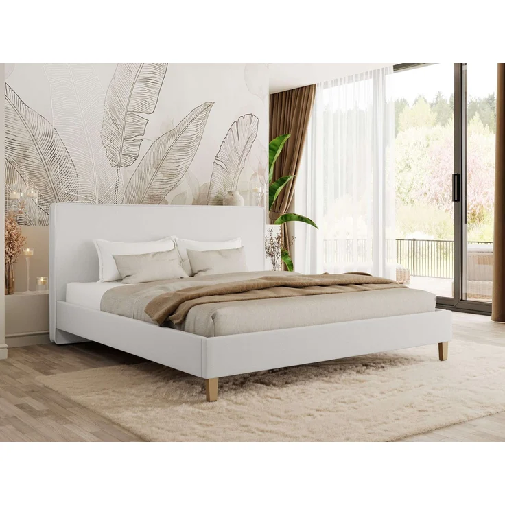 Design Polsterbett LUMARO CLASSIC 140x200 cm mit Lattenrost & 12cm hohen Füßen, Doppelbett mit Kopfteil, Konfigurierbar, Pocket Matratze - Weiß Kunstleder - VIRE LUX – Bild 1