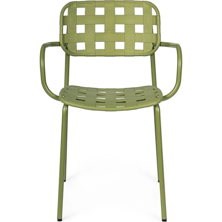 Gartenstuhl Clover 4er-Set mit Armlehne, Metall und Polypropylen Geflecht, modern, grün, stapelbar – Bild 2