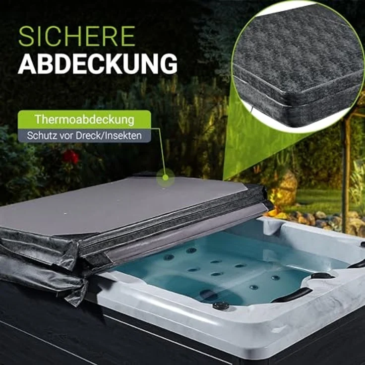 Artsauna Outdoor Whirlpool Oasis mit Treppe - Spa mit Massagedüsen, LED-Beleuchtung, 2 Filter, Abdeckung, Pumpe - Whirlpool winterfest & beheizbar – Bild 6