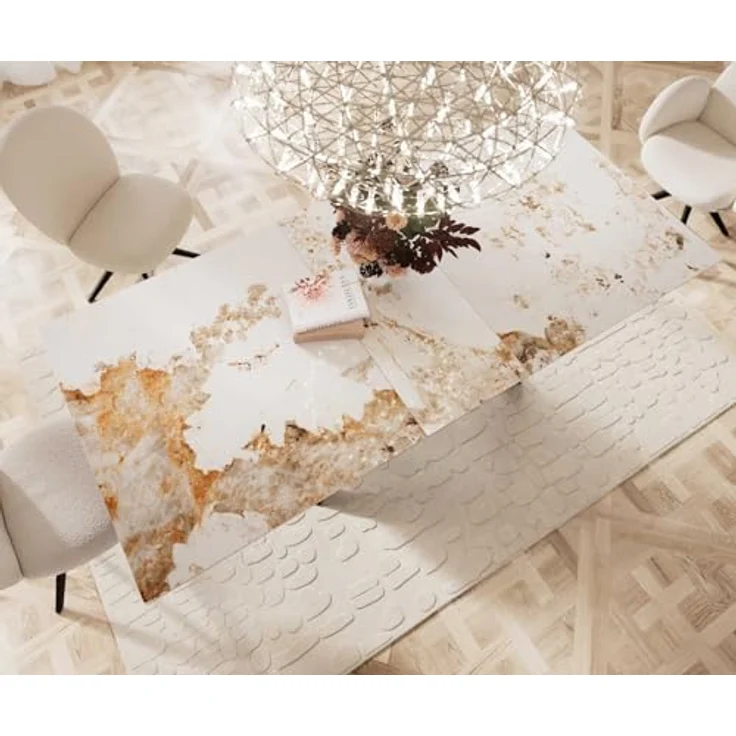 Esstisch Edge 180-220x100 Keramik Minas Melange Weiß-Beige Kreuzgestell Rechteck Schwarz ausziehbar – Bild 7