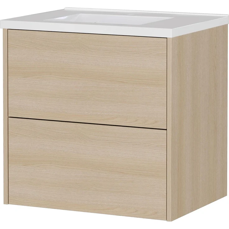 Germania Waschtisch inkl. Becken 9078-653 GW-BODERA, in grifflosem Design mit Push-to-Open Technik, in Lindberg-Eiche, 61 x 61 x 46 cm (BxHxT)