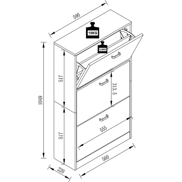 VCM Schuhschrank Sipos 914099 Sonoma-Eiche (Sägerau) H. 105 x B. 59 x T. 22 cm – Bild 3