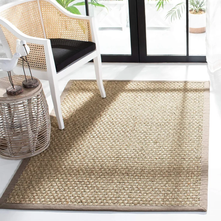 Safavieh Naturfaser Teppich für Wohnzimmer, Esszimmer, Schlafzimmer - Natural Fiber Collection, Kurzer Flor, Natürlich, 91 X 91 cm