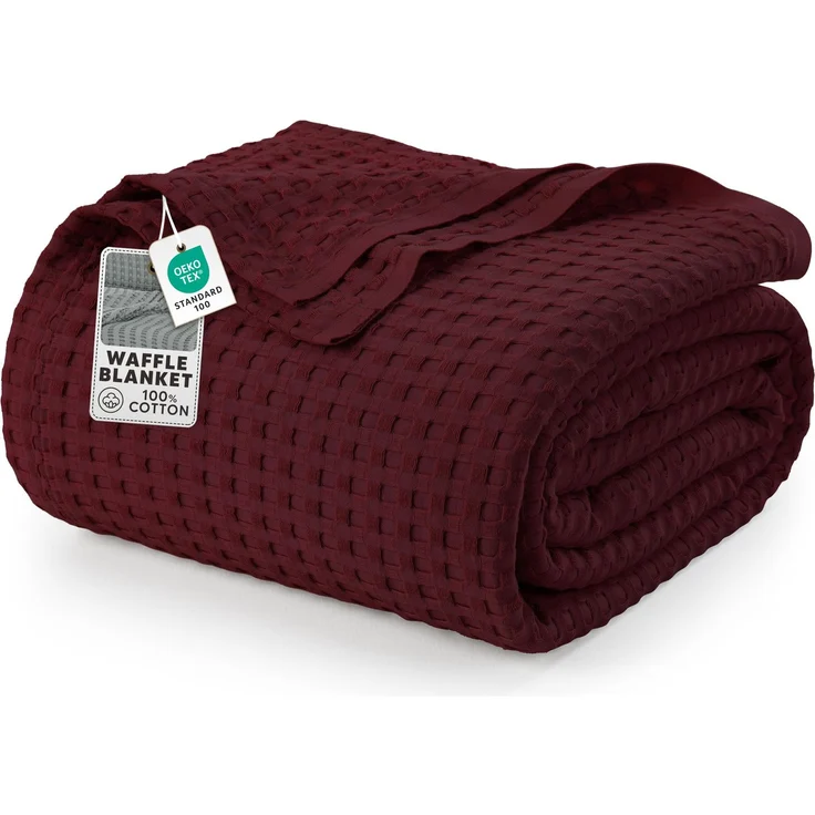 Utopia Bedding Baumwoll Waffeldecke 300 GSM (Burgund - 228 x 182 cm), weiche, leichte, atmungsaktive Bettdecke für alle Jahreszeiten