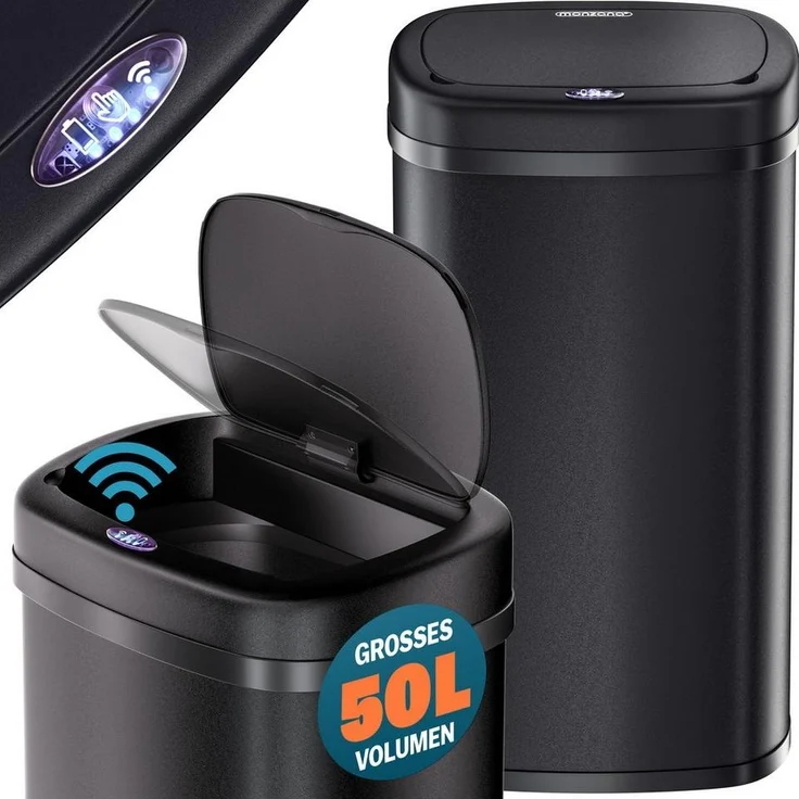 monzana Mülleimer, 50 L Automatik Sensor Mülleimer LED Display Müllbehälter berührungslos – Bild 1