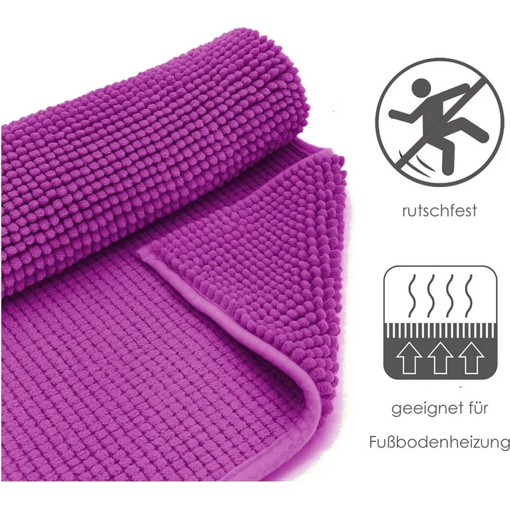 heimtexland Badematte Badvorleger Chenille Badteppich Duschvorleger, rutschhemmend beschichtet, Fußbodenheizung geeignet, schnell trocknend, strapazierfähig, fußbodenheizungsgeeignet, rutschfest, saugstark, Polyester, rund, Rund 60 cm, Hochflor, super ... – Bild 4