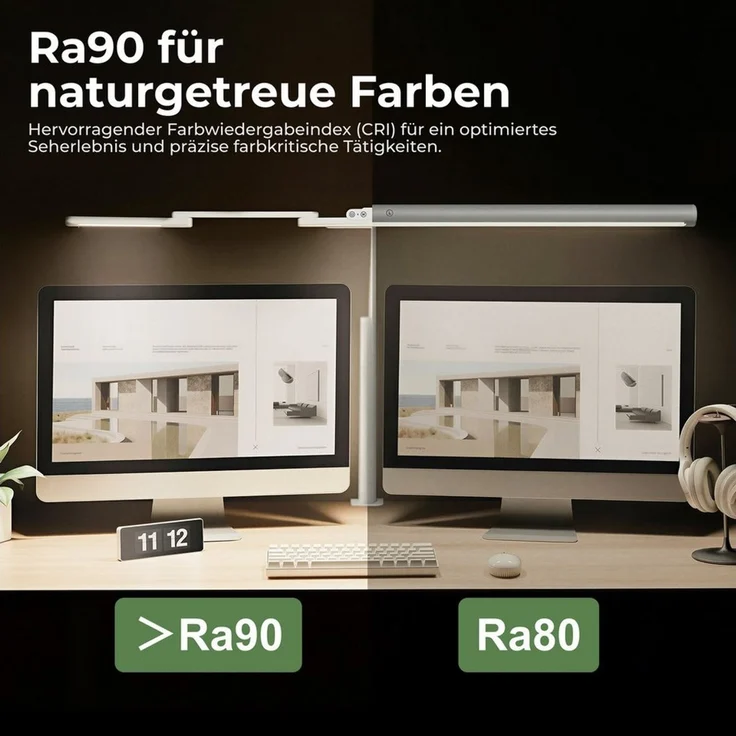 HOKO LED Schreibtischlampe mit Klemme, LED-Schreibtischlampe, LED-Schreibtischleuchte mit breitem Doppelkopf & Lichtsensor, 1300 lm, 5 Farbtemperaturen, stufenlos dimmbar, für Lernen, Büro, Weiß, LUKAS – Bild 4