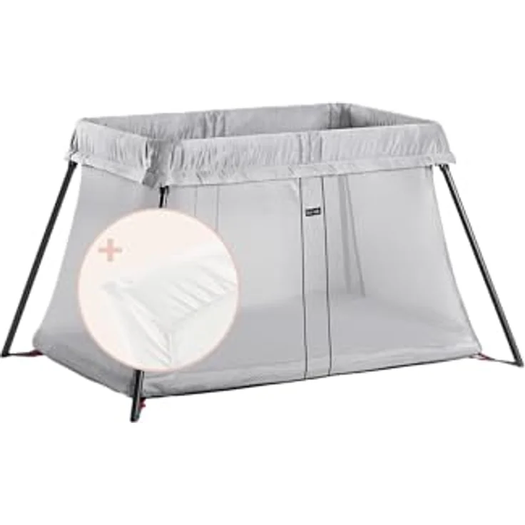 BABYBJÖRN Reisebett Light mit Spannbetttuch, Silber – Bild 2