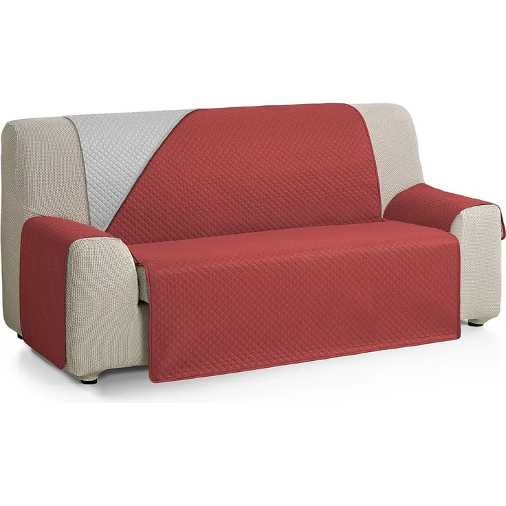 ECOMMERC3 Wende-Sofabezug für 2-Sitzer-Sofa, extra weich und maximale Anpassung, Rot/Grau