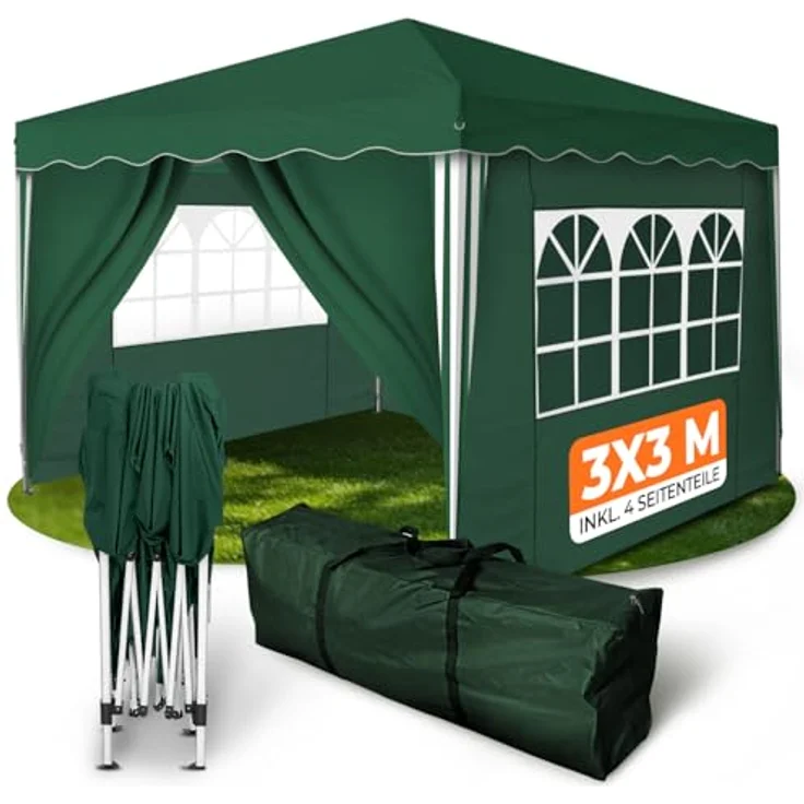 Faltpavillon 3x3 m - wasserdicht - mit 4 Seitenteilen, grün – Bild 2