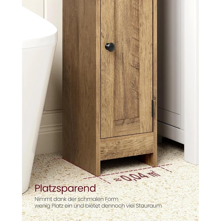 VASAGLE Badezimmerschrank klein, Badschrank schmal, stehend, mit Tür und Regal, kleiner Schrank für Toilettenpapier, Toilettenschrank, verstellbare Ablagen, 20 x 18 x 80 cm, honigbraun, BBK310K01 – Bild 7
