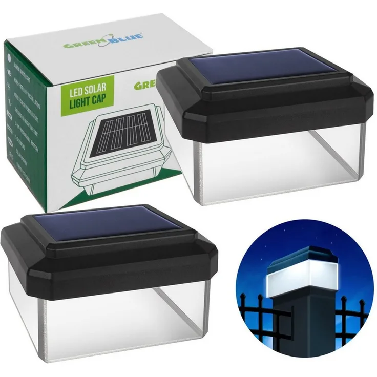 GreenBlue LED Gartenleuchte Solarmastleuchte für Zaun Outdoor geeignet, LED fest integriert, Warmweiß, solarbetriebene LED Gartenlampe für Garten und Zaun wetterfest