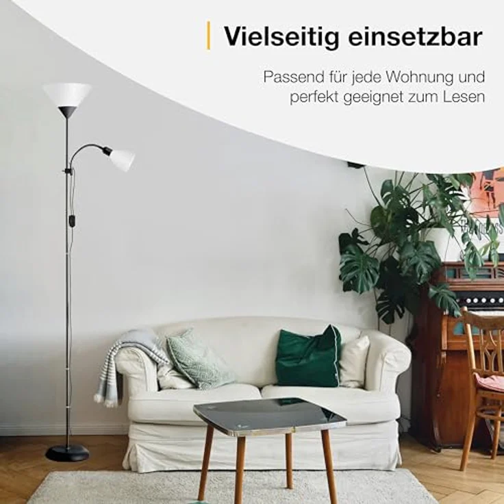 Brilliant Leuchten No. 93008-76 Deckenfluter Spari mit Lesearm schwarz weiß – Bild 8