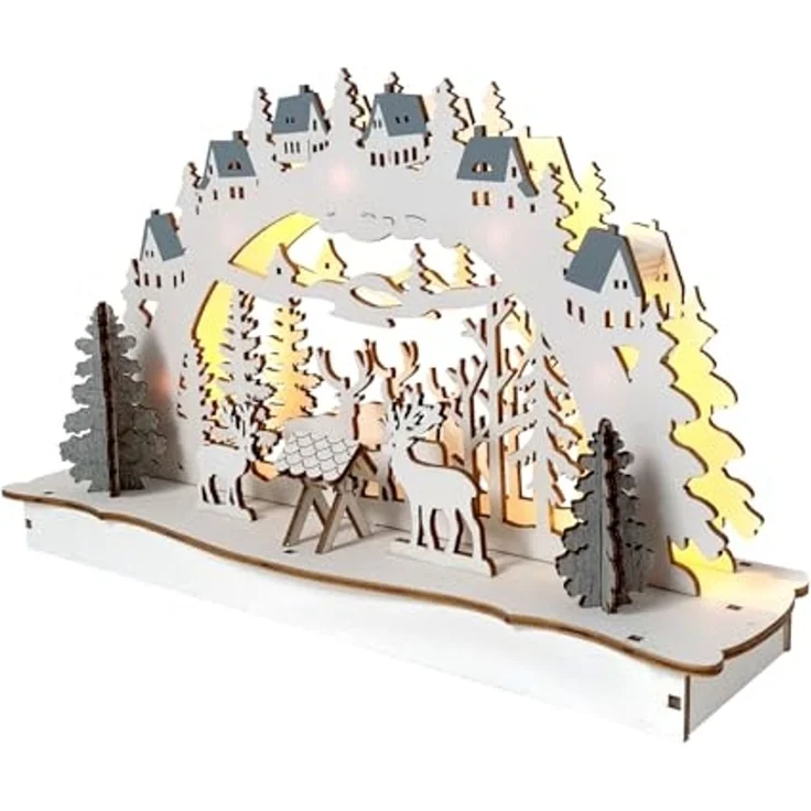 HTI-Living Batteriebetrieben LED Holz Weihnachtsdeko mit Waldmotiv – Bild 4