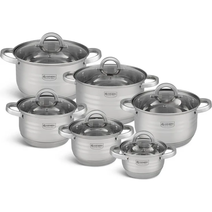 Edenberg Topf-Set Kochtöpfe mit Glasdeckel, Kochtopfset, Topfset, Töpfe Edelstahl, Aluminium, Edelstahl, Glas (Zeitloses Design des Topfsets. Eine ideale Geschenkidee)