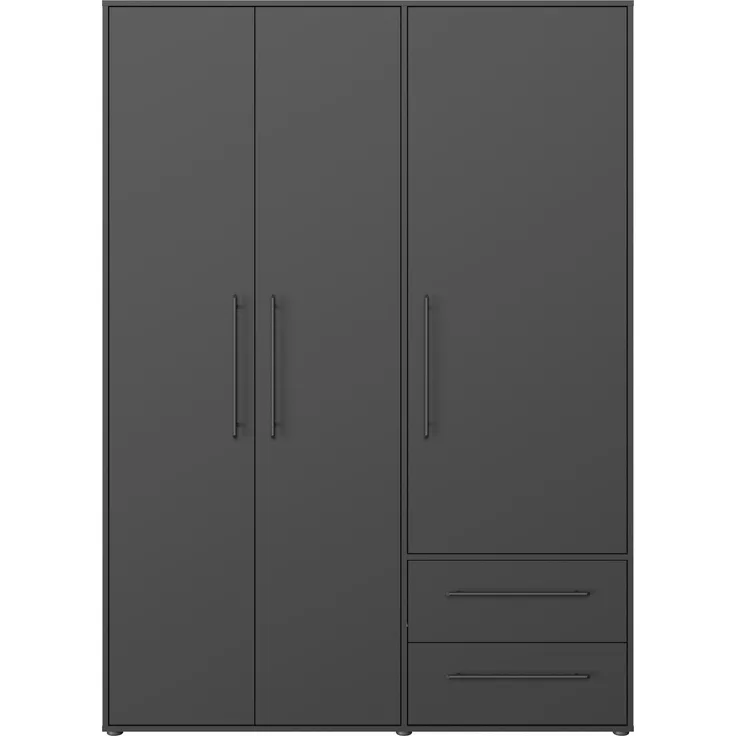 Drehtürenschrank >MOKKARIS< 3 Türen, 2 Schübe, in Schwarz - 144,4x200,1x58,8cm (BxHxT)