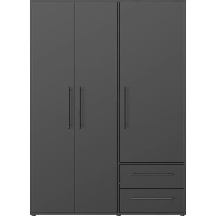 Drehtürenschrank >MOKKARIS< 3 Türen, 2 Schübe, in Schwarz - 144,4x200,1x58,8cm (BxHxT) – Bild 1