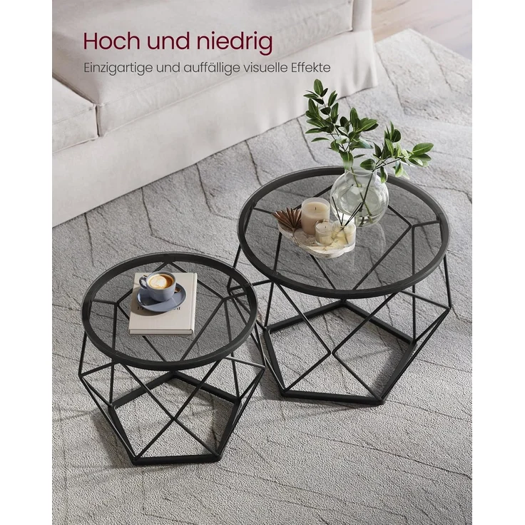 Vasagle Couchtisch rund, 2er Set, Wohnzimmertisch, Beistelltisch, modern, abnehmbare Tischplatte, für Wohnzimmer, schiefergrau-tintenschwarz – Bild 5