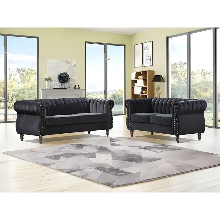 Vente-unique - TRUMBO Couchgarnitur SamtStoff Schwarz - B 78 cm x H 77 cm x L 195 cm150 cm
