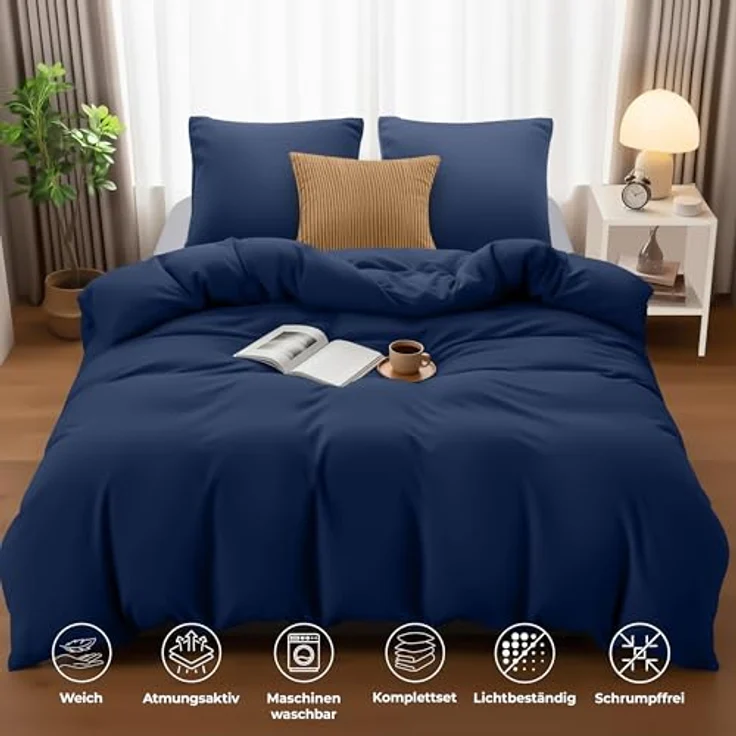 Utopia Bedding Bettwäsche Set - Mikrofaser Bettbezug 260x240 cm + 2 Kissenbezüge 65x65 cm - Marineblau – Bild 6